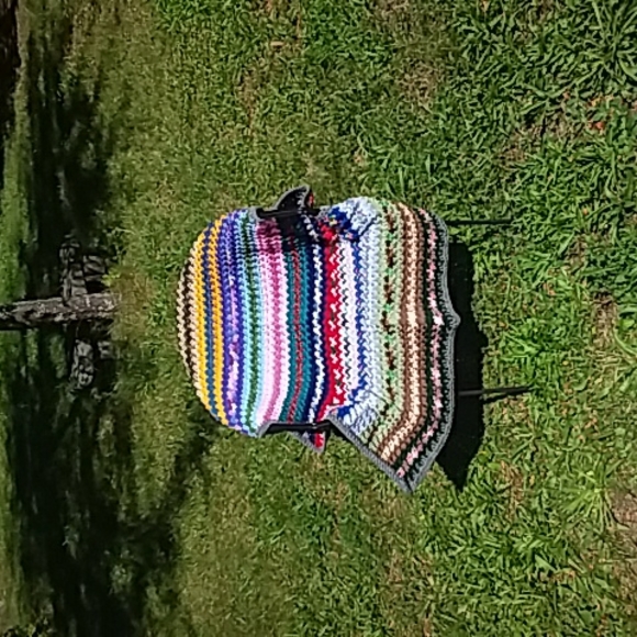 New Textured Crochet Afghan Blanket Muli-Colored Grey Trim - Picture 6 of 7